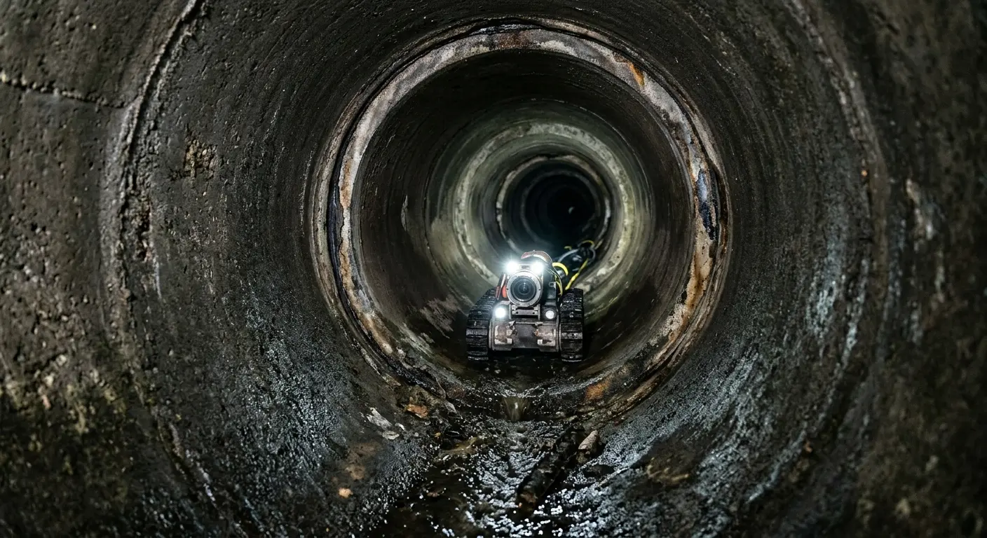 Robotic sewer camera inspecting pipe interior for Sewer Line Cleaning in Penn